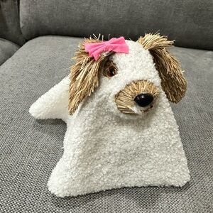 Adorable White Ghost Dog With Pink Bow